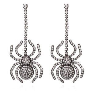 Spider Bling rhinestone spider earrings set in silver tone metal